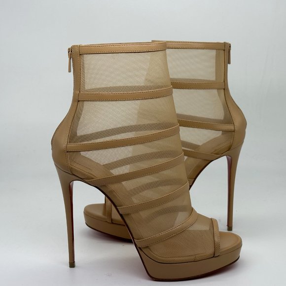 Christian Louboutin DOUX VOILE 120 Leather Mesh Platform Bootie Boot Heels - Picture 7 of 15